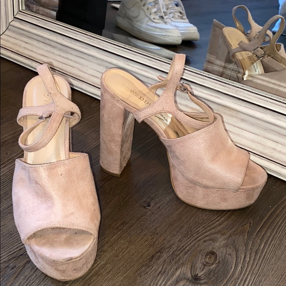 Platform Pink Suede Chunky Heels